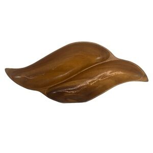 Vintage Monkeypod Wood Carved Divided Dish Serving Trinket Catch All Handmade